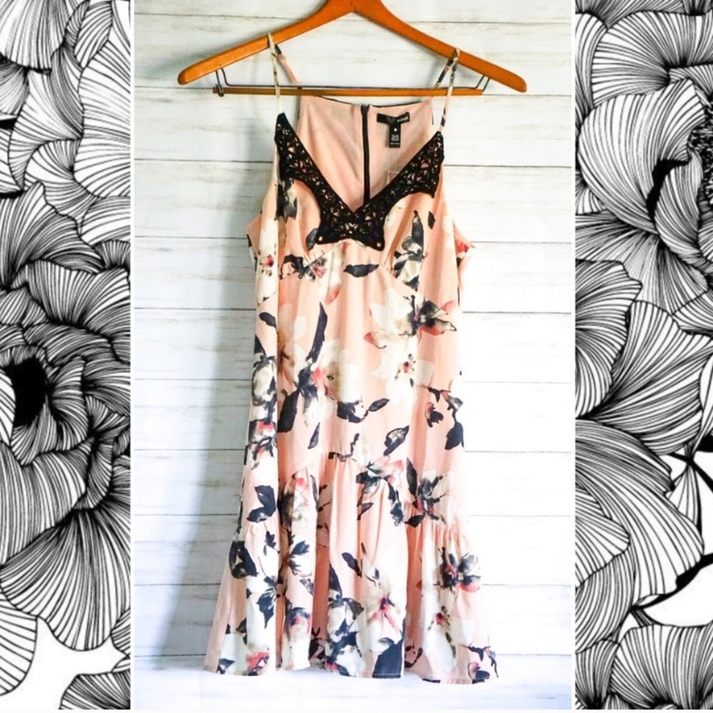 Floral Slip Dress w/ Black Crochet (Nordstrom)